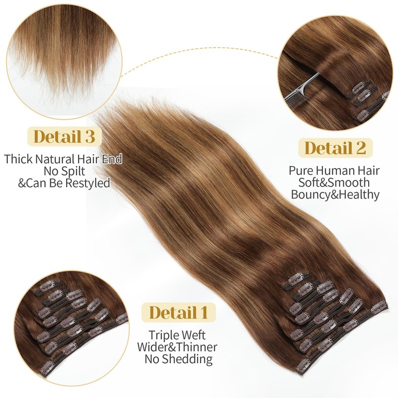 Mocona Clip in Hair Extensions Real Human Hair, 16 Inch