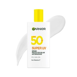 Garnier Super UV Protector Solar Facial Antimanchas, Fluido Invisible con Vitamina C y FPS50+. Sin Oleosidad ni Trazos Blancos. Textura Cómoda y Ligera, 40 ml