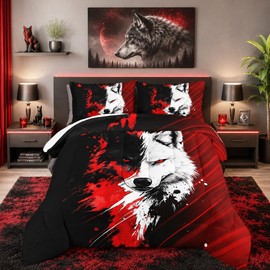HOSIMA Wolf Queen Comforter for Kids,Animal Bedding with 2 Pillowcases.