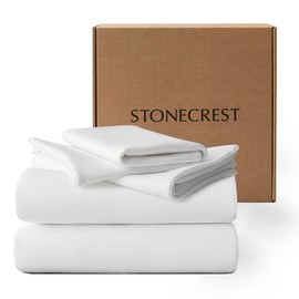 STONECREST Cooling Sheet Set, Breathable Bed Sheets for Hot Sleeper and Night Sweats, with Pillowcases (King, White, 3PCS No Flat Sheet)