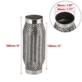 X AUTOHAUX 1.77"x5"x6" Car Exhaust Flexible Pipe Tubing Universal Exhaust Joint Stainless Steel Silver Tone