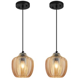 LBSQJ Amber Glass Pendant Lights Kitchen Island 2 Pack 6.29 in Glass Globe Pendant Light Fixture Adjustable Modern Farmhouse Pendant Lighting for Bedroom Dining Room