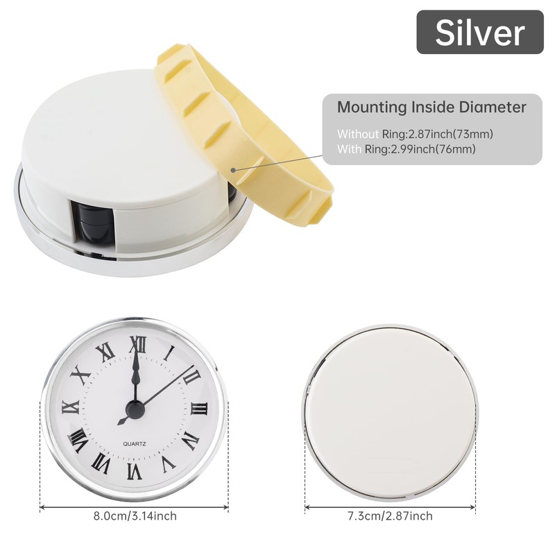 MovFlax Mini Round Quartz Clock Insert, 3-1/8 Inch (80 mm),