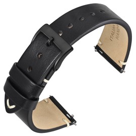 ANNEFIT Quick Release Watch Bands, Italian Vintage Leather Replacement Strap for Men and Women, Band Width 18mm with Black Buckle (Black)