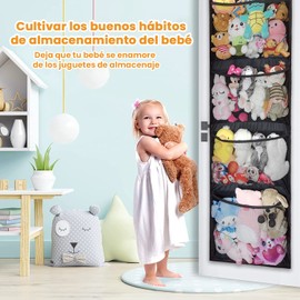 Almacenamiento de Juguetes de Peluche, Bolsa De Almacenamiento De Puerta Colgante Multifuncional, Puede Almacenar Juguetes, Necesidades Diarias, Adecuado para El Dormitorio, Sala de Juegos(negro)