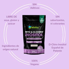 Wellthy Myo Chiro Inositol Polvo 270g Magnesio Marino Mezcla Óptima 5000mg 125mg 330mg 100 Naturales Gluten Free Sugar Vegan