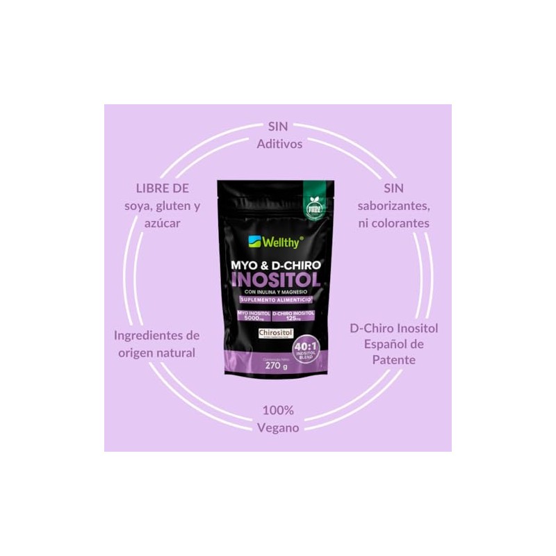 Wellthy Myo Chiro Inositol Polvo 270g Magnesio Marino Mezcla Óptima