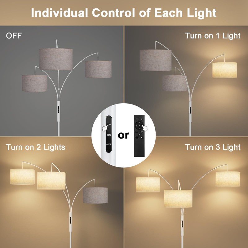 SIBRILLE 36W Dimmable Floor Lamp - 3 Lights Arc Floor