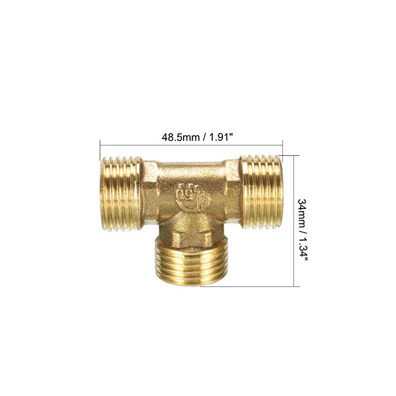 sourcing map Brass Tee Pipe Fitting 1/2 PT Male Thread