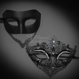 Couple's Masquerade Masks | Luxury Masquerade Masks Black/Black