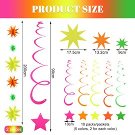 Lvjkes Neon Party Decoration, Neon Paper Garland, 4 m Paper Garland with Eight-pointed Stars, 10 Sticks Neon Neon Pentagram Spiral for Birthday, Wedding and Baby Shower Party Supplies