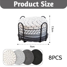 8 Pieces Coasters for Drinks,Braided Coasters Heat-Resistant for Home Coffee Table Desk Cups Tabletop Protection Coasters (Black)