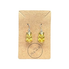 Gummy Bear Novelty Style Dangle & Drop Earrings, 9 Variations, Gummy Bears, Teddy Bear Charms, Cuddly bear earrings, Hooks (Yellow)