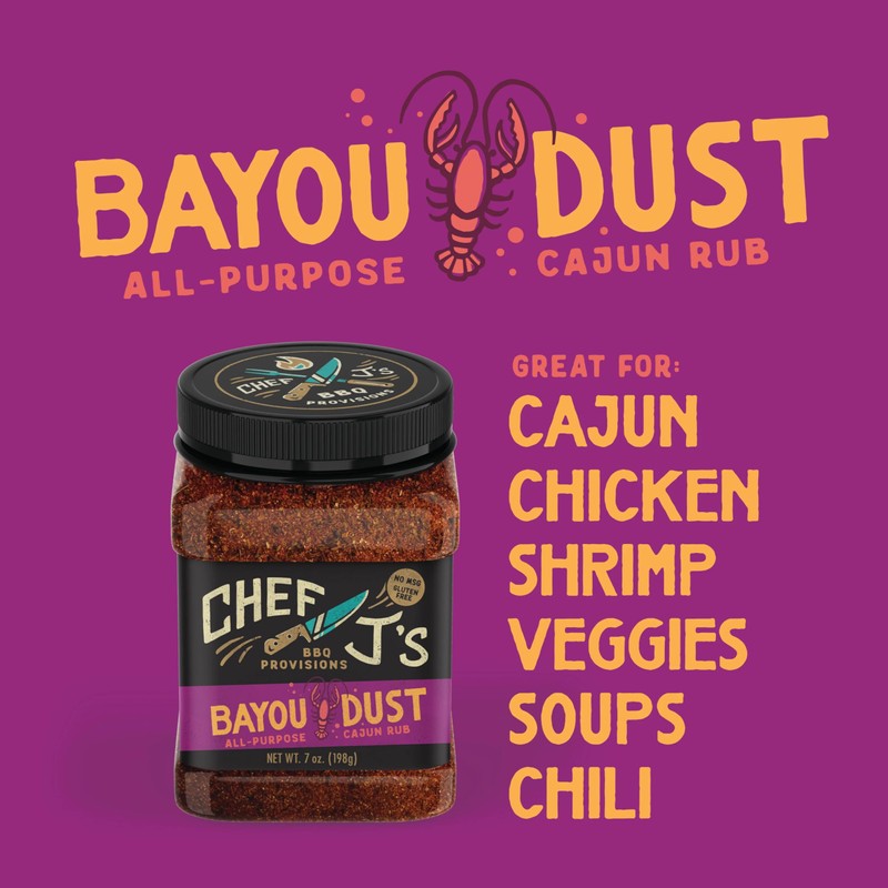 Chef J's BBQ Provisions Bayou Dust Rub, All-Purpose Cajun Rub,