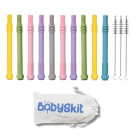 Tubos de Dentición Flexibles para Bebés - Sorbetes Fáciles de Sostener y Limpiar, Bastón de Silicona Seguro para Bebés de 0-6 Meses                   