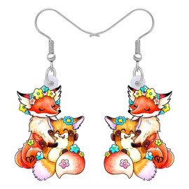 LONYOO Acrylic Mothers Day Fox Earrings Dangle Lovely Fox and Mom Animals Earrings for Women Girls Mom Gifts (Honey Fox)