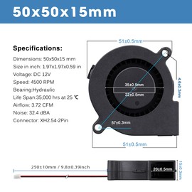 GDSTIME 5015 Fan 50 x 15 mm 12 V Turbine Turbo 50 mm Cooling Fan 4500 rpm 5 cm Radial Fan Pack of 2