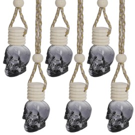 JANKOW Skull Air Freshener Car Hanging, Car Air Freshener Car Diffuser Bottles, Refillable Perfume Bottles Pendant Auto Interior Decor for Essential Oils Fragrance Aromatherapy Bottle Ornament (6 Pcs)