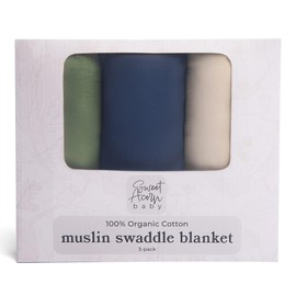 Sweet Acorn Muslin Swaddle Blanket – Soft Cotton Muslin Baby Blanket for Newborns, Infants, and Toddlers, All-Season Comfort Baby Essential - Green, Blue, White