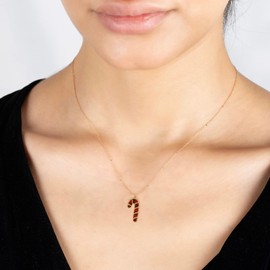 Holiday Christmas Necklace Collection for Women, Gold Silver & Pearl Coin Metal Plating, Multi Style & Design (Plaid Candy Cane - Gold)