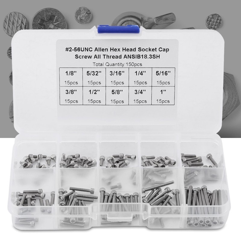 Boxwizard Inch Screws Assortment 150 Pieces 9 Sizes Hex Socket