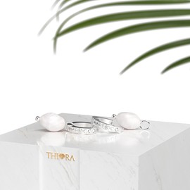 THIORA Women's Earrings - 'Caribbean Glow' | Convertible Hoop Earrings | 18 Carat Gold or Rose Gold | Cubic Zirconia | Removable Pearl | Stainless Steel | Nickel Free | Gift Idea, Stainless Steel