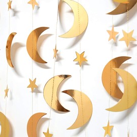 Decor365 Gold Moon Star Garland Ramadan Decorations Hanging Twinkle Little Star Two The Moon Birthday Party Decoration Graduation Decor Starry New Year Eve Banner Stars Baby Shower EID Muburak Decor