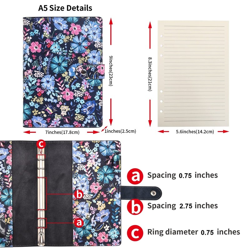 Wonderpool Spiral Leather Diary Ring Binder Refillable 6 Holes Binder