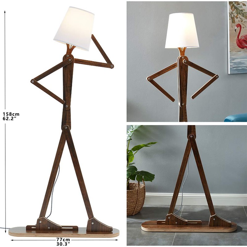 HROOME Cool Decorative Tall Floor Lamp Wood Swing Arm Standing
