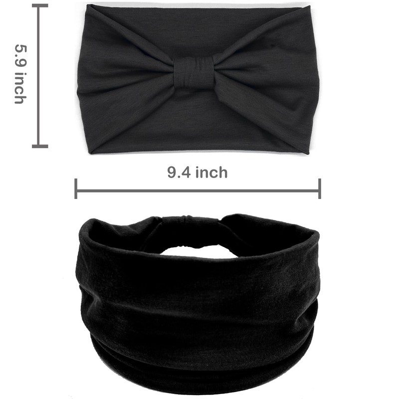 IVARYSS Wide Headbands for Women, Black Knotted Head Wraps Turbans,