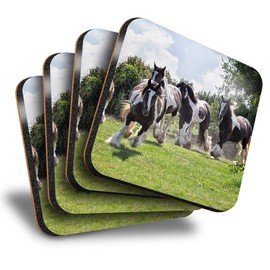 Destination Vinyl ltd Great Coasters (Set of 4) Square - Gypsy Vanner Horse Herd Drink Glossy Coasters/Tabletop Protection for Any Table Type #45272