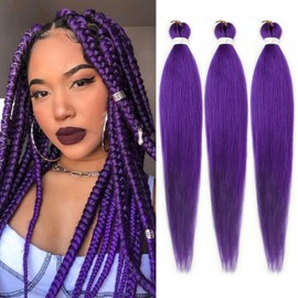 Purple Braiding Hair Pre stretched 18 Inch 3 Packs Pre-stretched Braiding Hair EZ Braid Yaki Texture Synthetic Hair Extensions for Crochet Box Braids