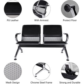 KINBOR BABY Reception Chair Waiting Room Chairs - Office Sofa, Sofa Furniture, Office Chair Modern, Guest Chair (Black(PU) - 2 Seat)