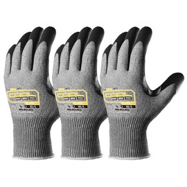 COOLJOB ANSI A5 Cut Resistant Gloves - 3/12 Pairs, Nitrile Rubber Dipped Safety Work Gloves for Men, Knife Proof with Grip Coating for Construction Warehouse Glass Wood Work, Grey Small