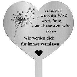 TJUSPIRIT Weatherproof Grave Stake Heart Stainless Steel with Engraving "Jedes Mal, wenn der Wind weht, ist es, als ob wir Dich rufen hören, wir Werden Dich für Immer vermiss" Grave Decoration Grave