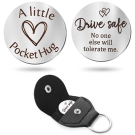 Sureio Pocket Hug Token Long Distance Relationship Keepsake Stainless Steel Double Sided Inspirational Gift with Keychain