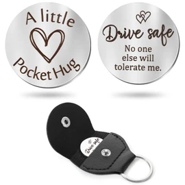 Sureio Pocket Hug Token Long Distance Relationship Keepsake Stainless Steel Double Sided Inspirational Gift with Keychain