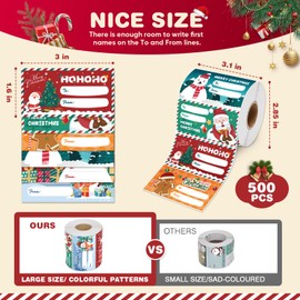 500 PCS Christmas Gift Tags, Christmas Name Tags Stickers, Self-Adhesive Christmas Tags for Gifts & Christmas Presents, Christmas Labels for Gifts Bags, Boxes, Wrapping Paper Christmas Decorations