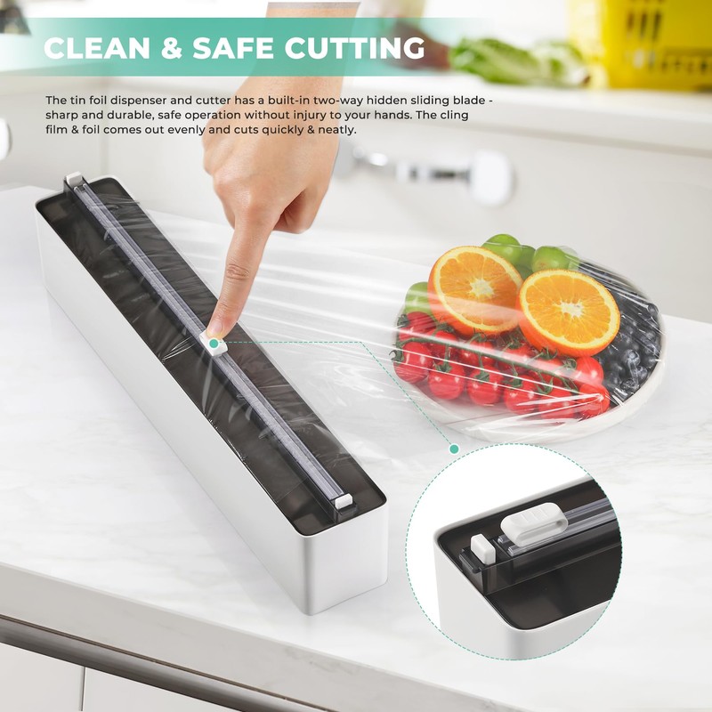 Quasziwa Magnetic Plastic Wrap Dispenser with Cutter - Practical Refillable