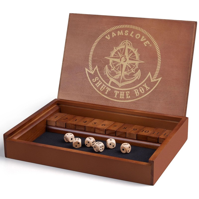 Vamslove Shut The Box Dice Game Wooden Board Table Math