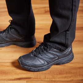Avia Avi-Union II Non Slip Shoes for Men Food Service - Comfort Restaurant Slip Resistant Work Men's Sneakers- Black/Castle Rock, 8.5 Medium