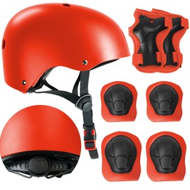 Kids Bike Helmet with Knee & Elbow Pads Set - Multi-Sport Helmet for Ages 3-12 - Toddler, Boys & Girls Protective Gear for Cycling, Skating, Scooter - Adjustable Design - Red