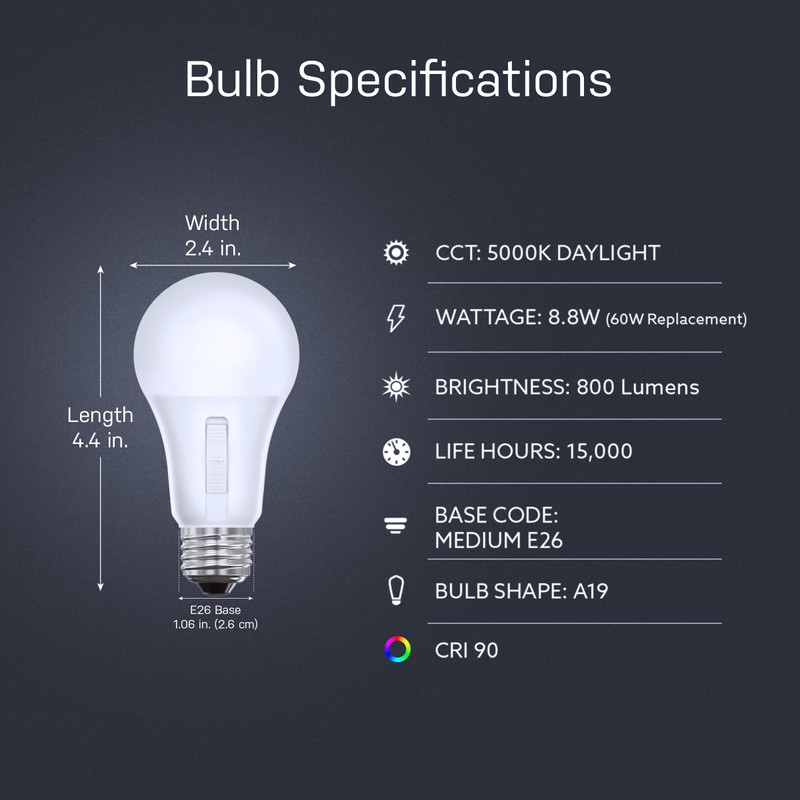 Feit Electric LED Dusk-to-Dawn Light Bulb, A19 60W Equivalent, 5CCT,