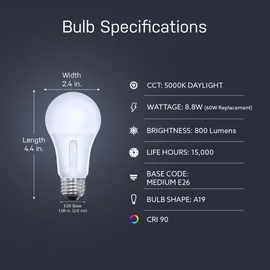 Feit Electric LED Dusk-to-Dawn Light Bulb, A19 60W Equivalent, 5CCT, Non-Dimmable, E26 Medium Base, 90 CRI, 800 Lumens, Adjustable White, 13 Years Lifetime, OM60/5CCTCA/DD/LEDI