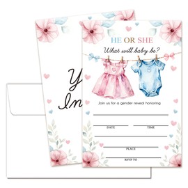 4" X 6" Baby Shower Invitation - He Or She - Gender Reveal Party, 20 Cards And 20 Envelopes, Double-Sided Fillable, Suitable For Gender Reveal Parties, Baby Shower Parties, Etc. (20 Pcs) - A01