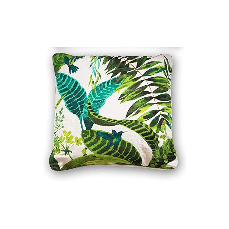 restmor Tropical Leaf Cushion Covers in Green and Blue Floral