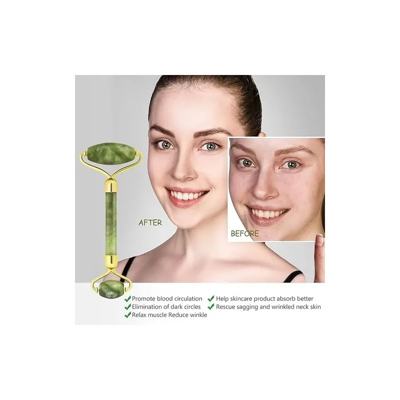 Rodillo Masaje Facial Gua Sha De Jade Antienvejecimiento Kit