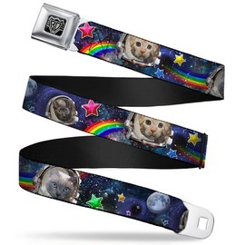 Buckle-Down Seatbelt Belt - Astronaut Cats in Space/Rainbows/Stars - 1.0" Wide - 20-36 Inches in Length