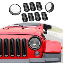 CheroCar for JK Mesh Grille Grill Insert & Headlight Cover Trim Exterior Accessories for Jeep Wrangler JK 2007-2017,Black…