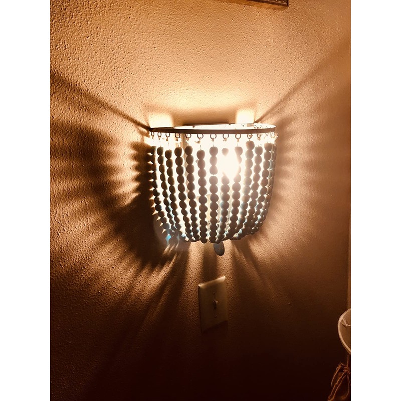Newrays Vintage Wood Bead Wall Lamp Retro Antique with Hard
